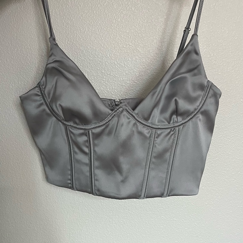 White Fox Boutique light blue Satin Crop Top